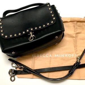 Rebecca Minkoff Crossbody Hand Bag Leather Studded Purse Black Silver